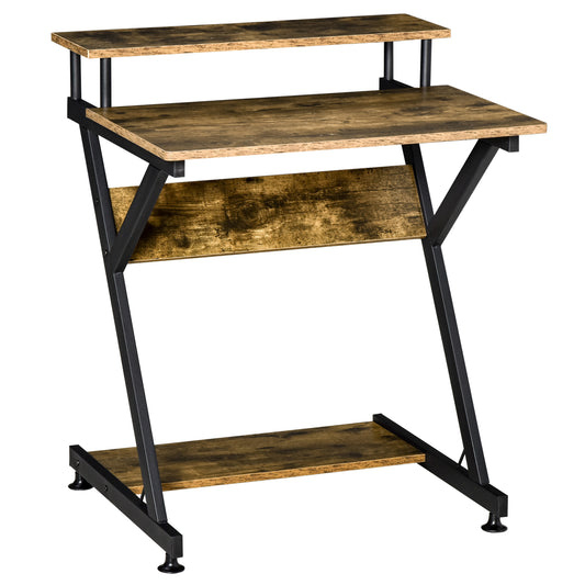 AI62 Decor  Compact Home Office Desk, Rustic Brown with Monitor Stand