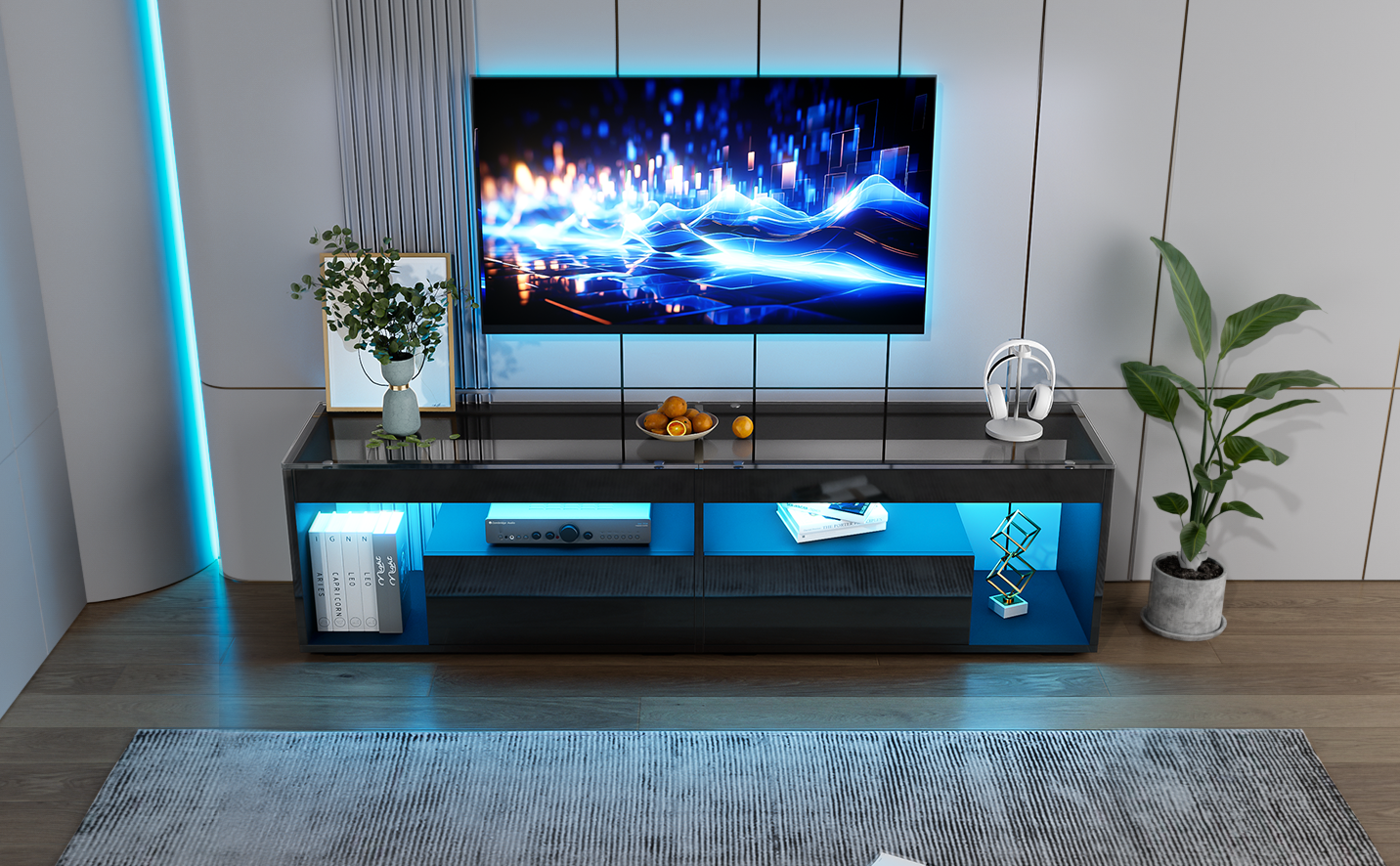 AI62 Decor High Gloss TV Stand with LED & Drawers – 180×40×46cm
