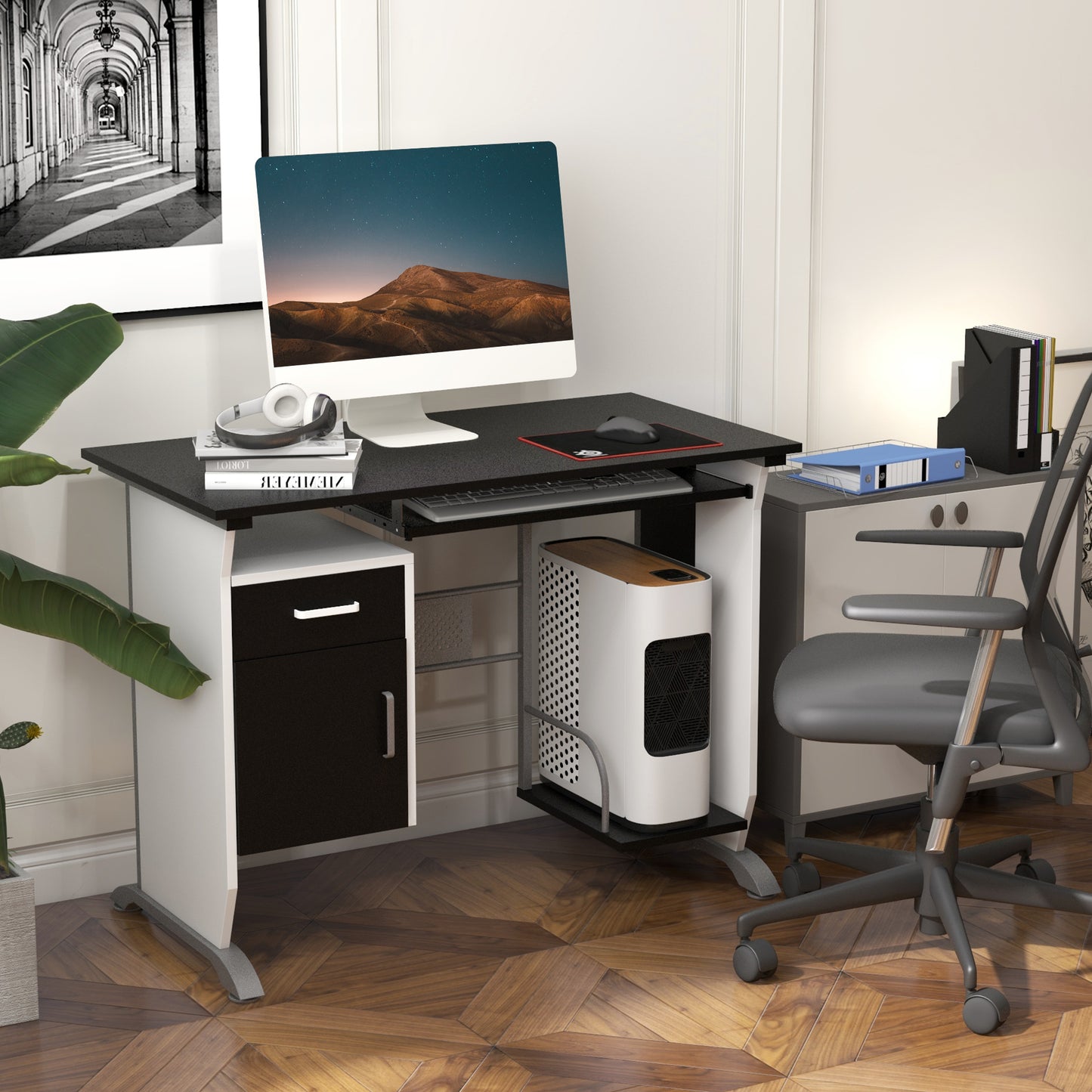 AI62 Decor Black Computer Desk with Drawers & Keyboard Tray – 100x52x75cm