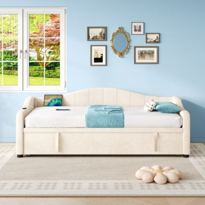 AI62 Decor Upholstered 90×190cm Daybed with Trundle & USB Charging