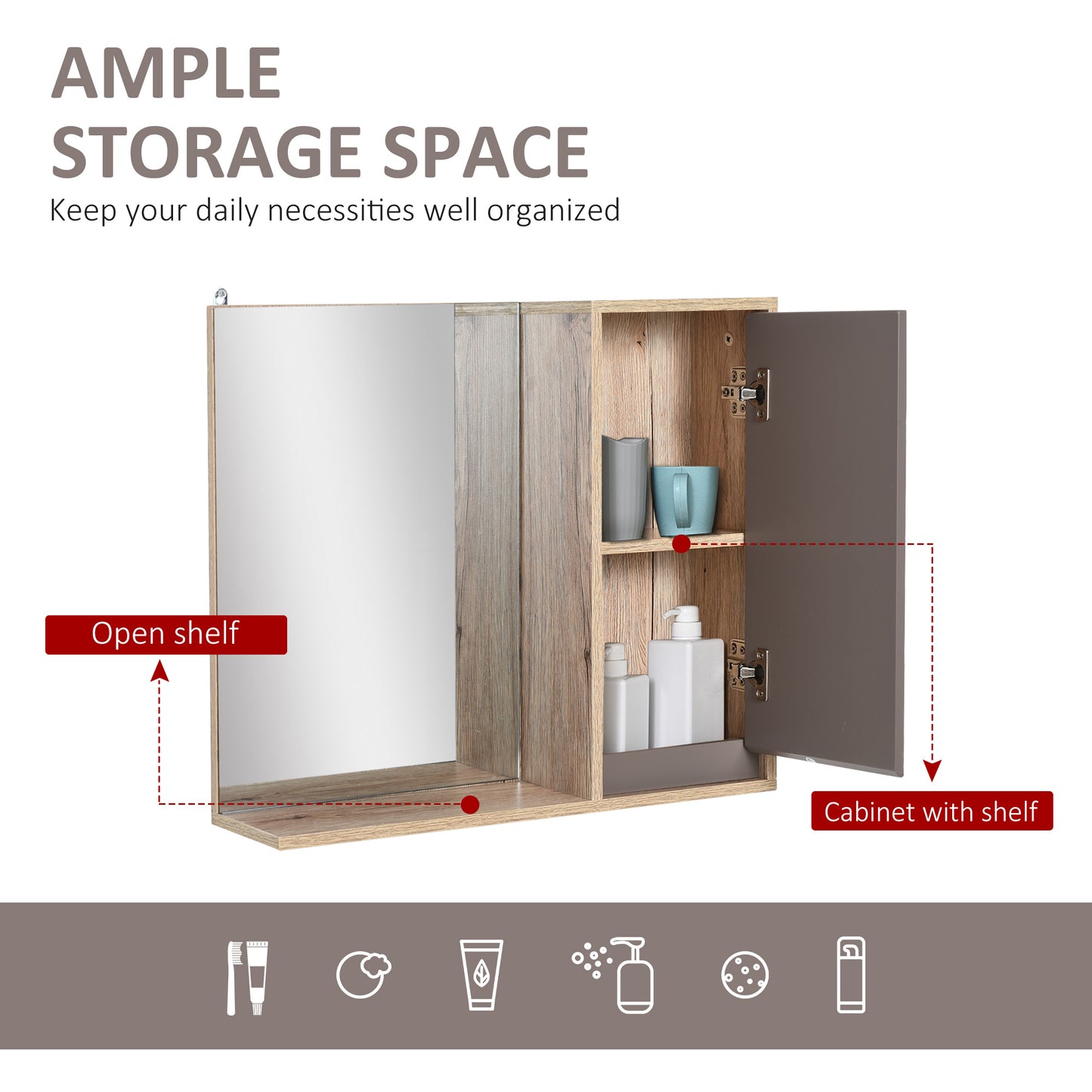 AI62 Decor Wall-Mounted Bathroom Mirror Cabinet with Adjustable Shelf