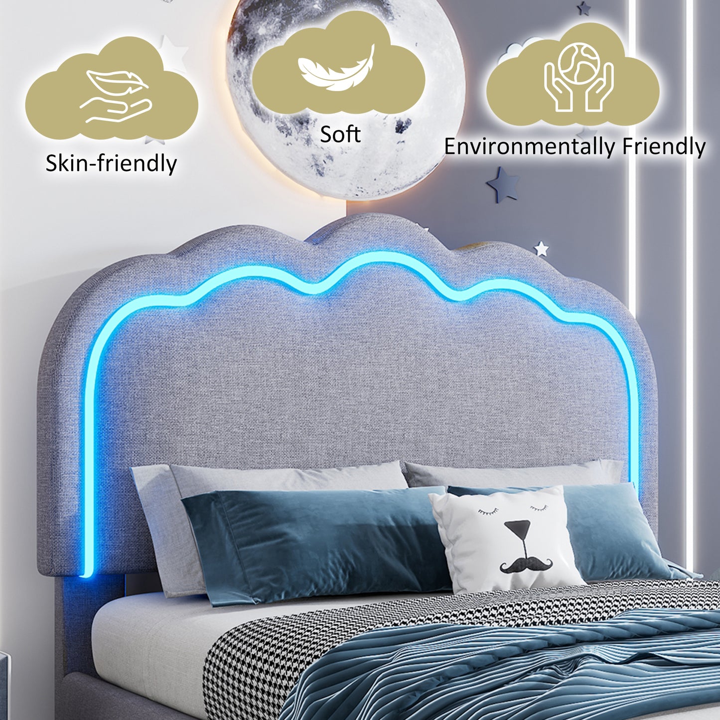 AI62 Decor Single Bed Frame with LED & Slats – 3FT 90x190cm