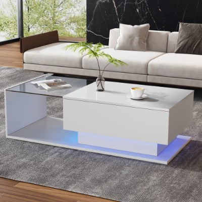 AI62 Decor Modern LED Coffee Table with Glass & Drawer