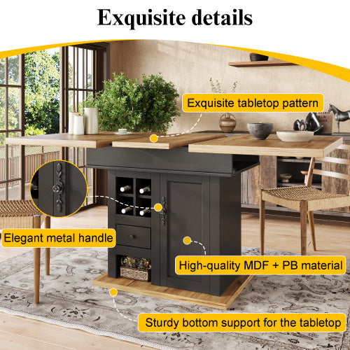 AI62 Decor Foldable Telescopic Dining Table with Wine Rack