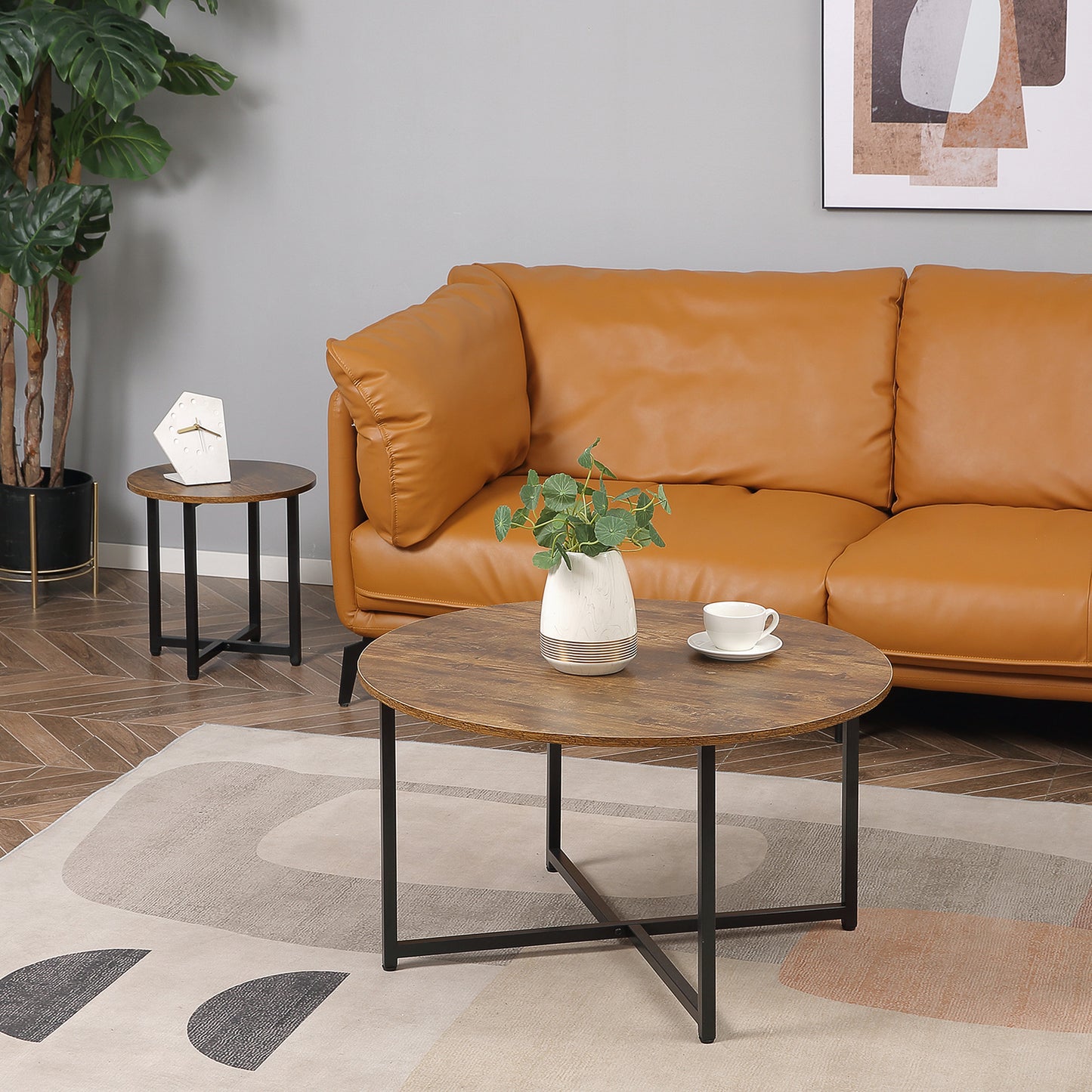 AI62 Decor Round Coffee & Side Table Set of 2