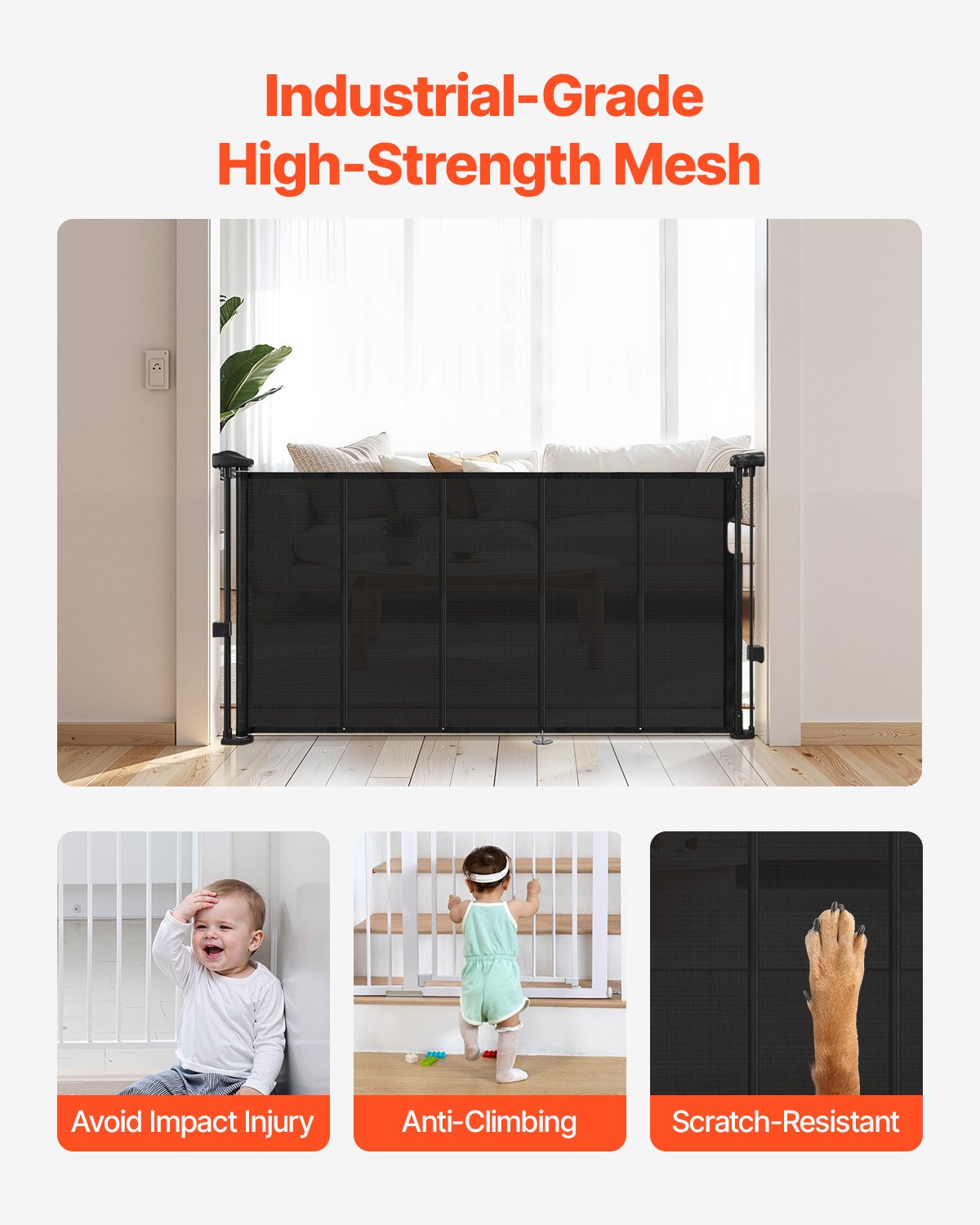 AI62 Decor Black Retractable Gate for Kids & Pets