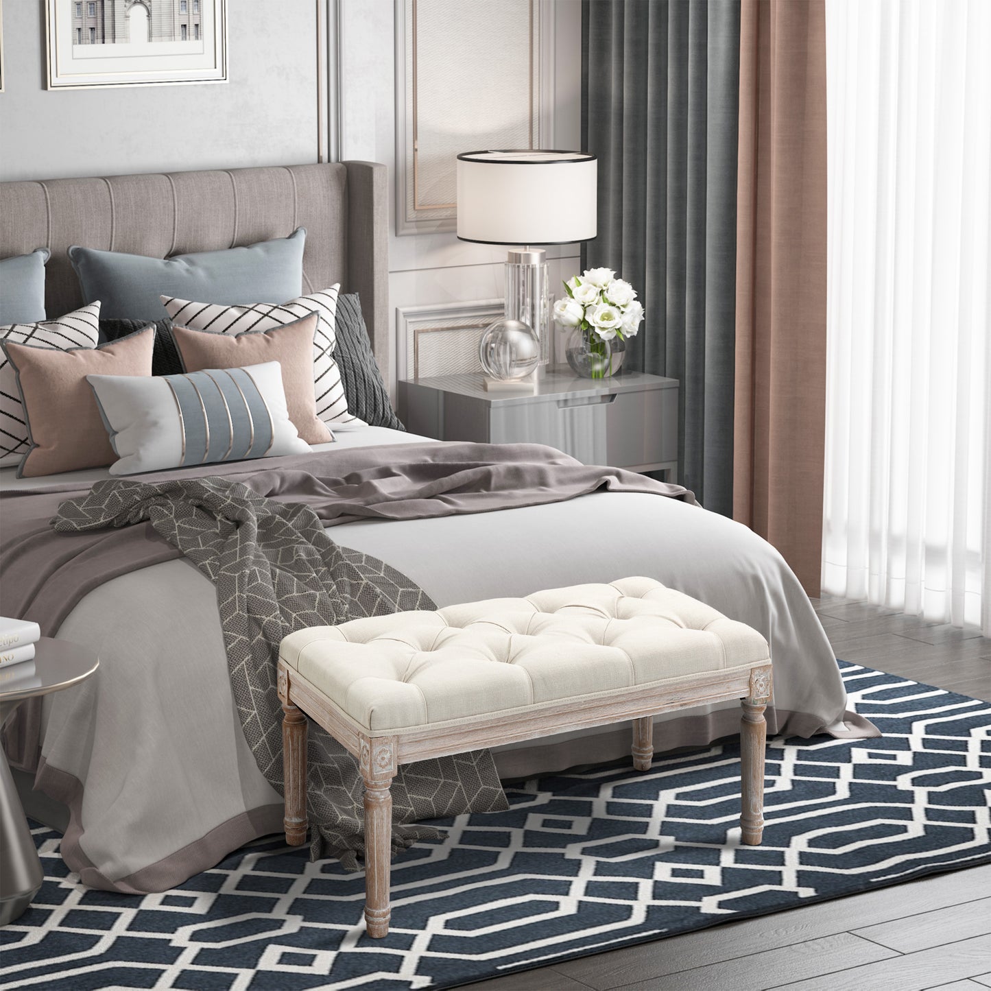 AI62 Decor 80cm Tufted End of Bed Bench – Cream White