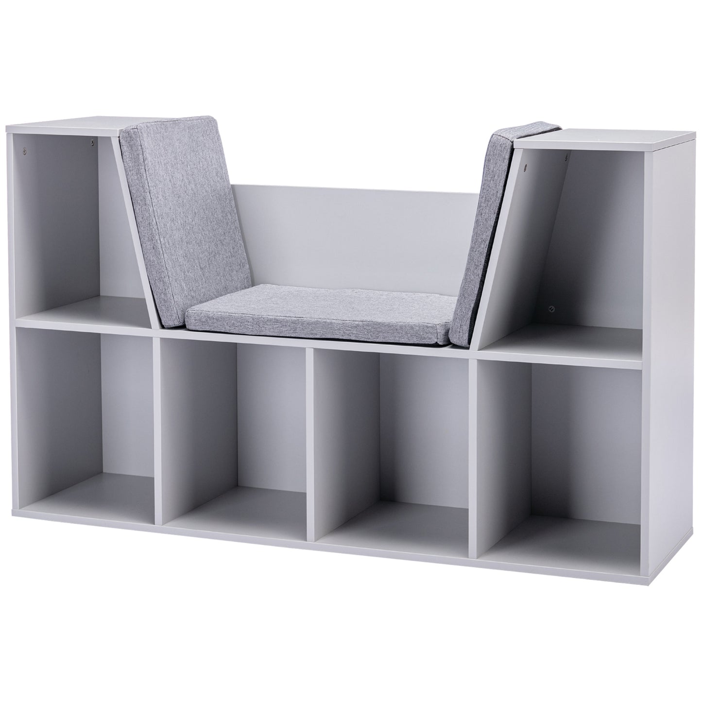 AI62Decor Kids 6-Compartment Bookcase Storage Cabinet with Seat Cushion – Grey