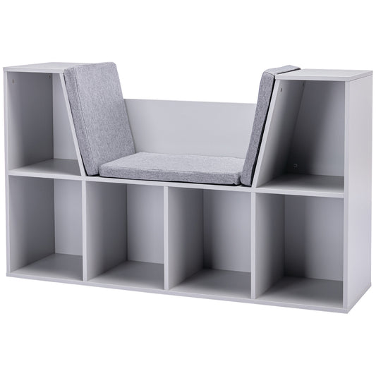 AI62Decor Kids 6-Compartment Bookcase Storage Cabinet with Seat Cushion – Grey
