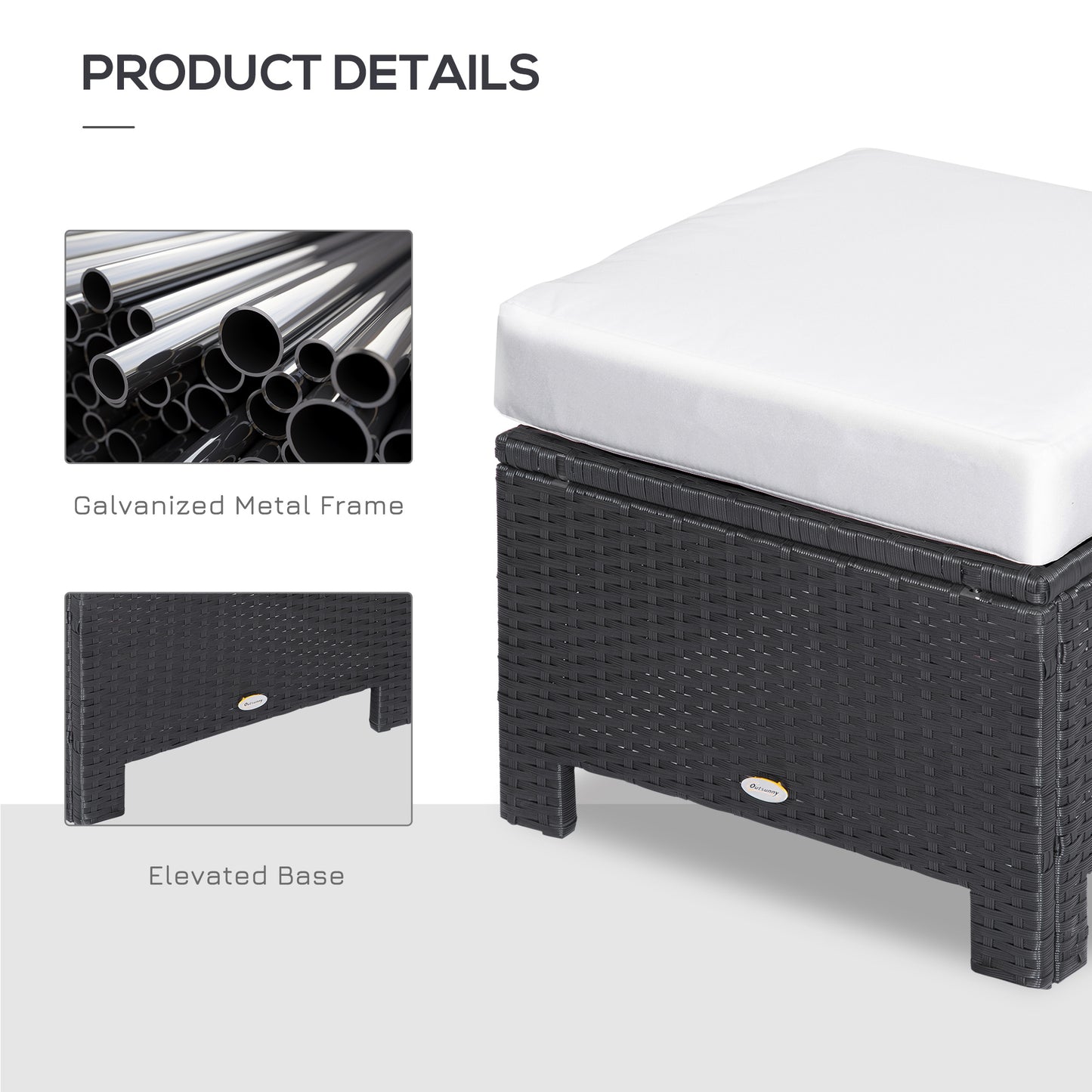 AI62 Decor Rattan Outdoor Wicker Ottoman with Cushion
