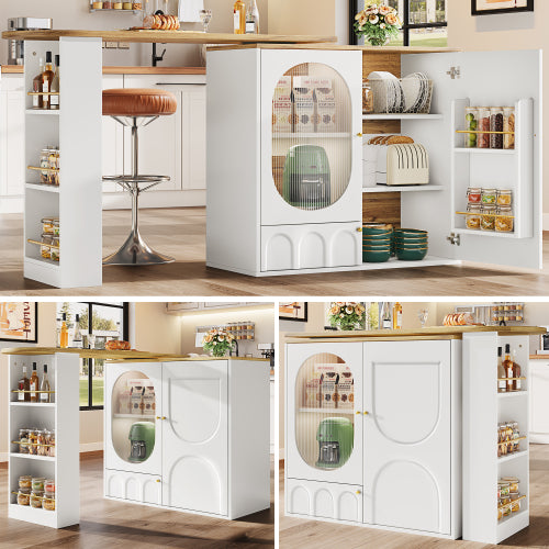 AI62 Decor White Rotating Dining Table with Shelves & Storage