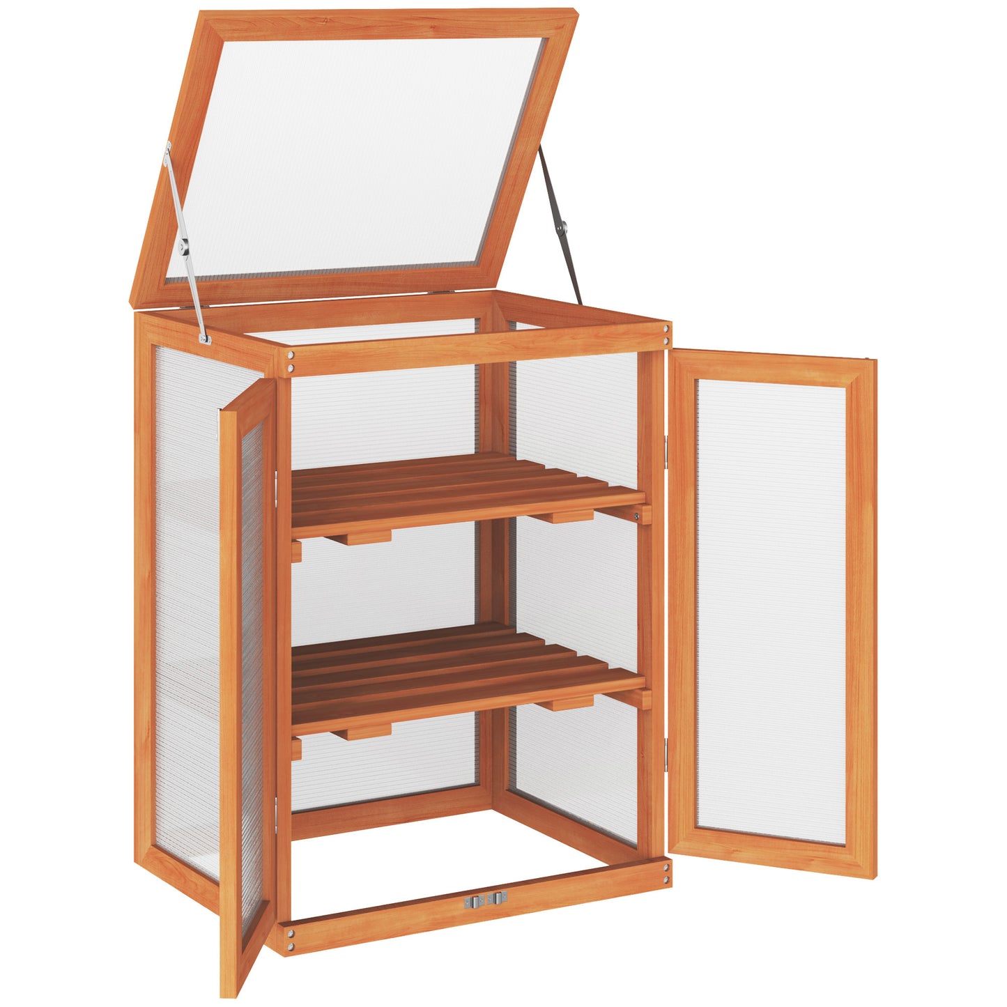 AI62 Decor 3-Tier Wood & Polycarbonate Garden Greenhouse with Storage Shelf – Orange