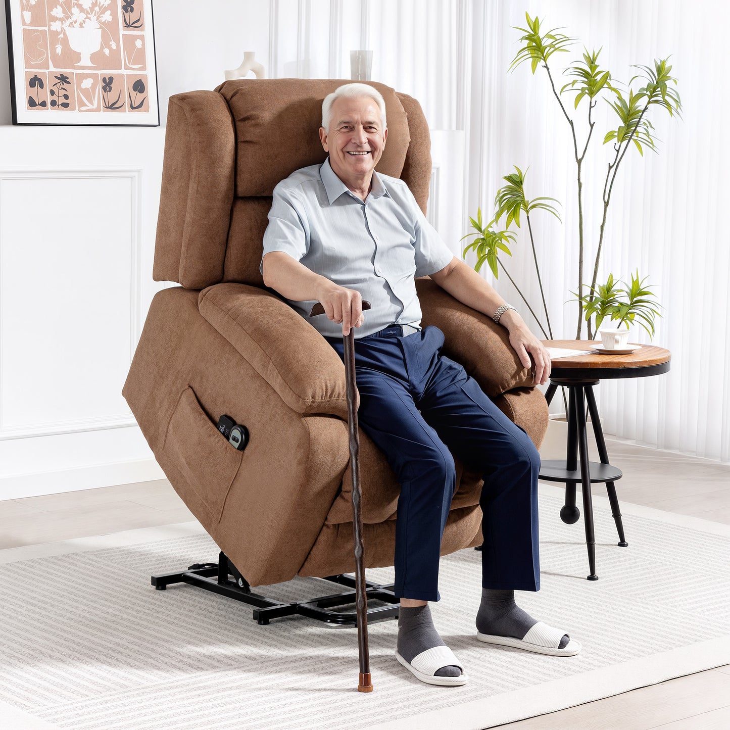 AI62 Decor Overstuffed Power Recliner with Massage & Footrest
