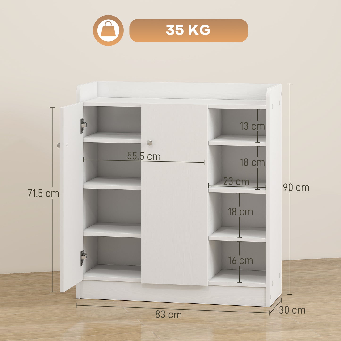 AI62 Decor White Shoe Storage Rack with 4 Shelves and 2 Doors