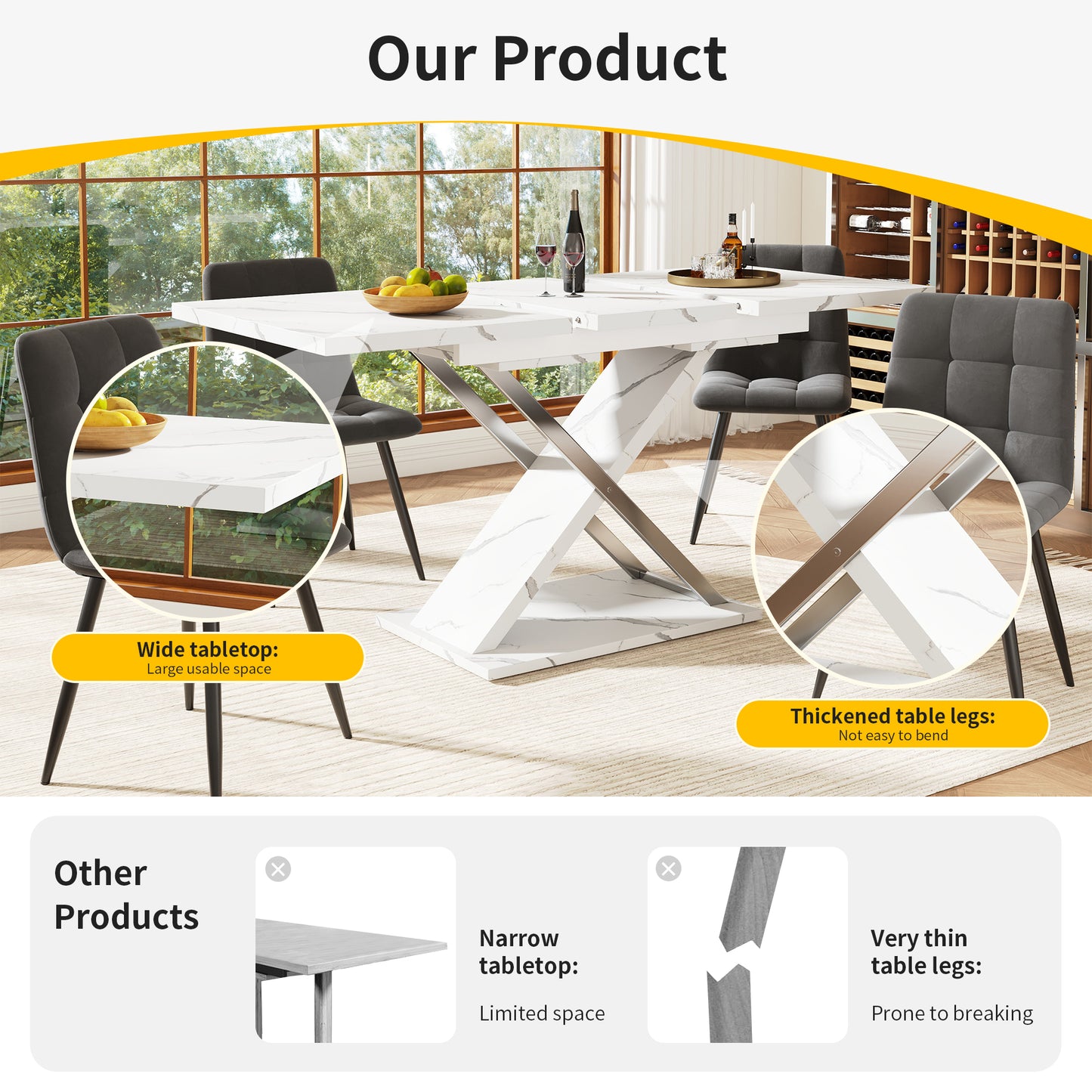 AI62 Decor Extendable Kitchen & Dining Table