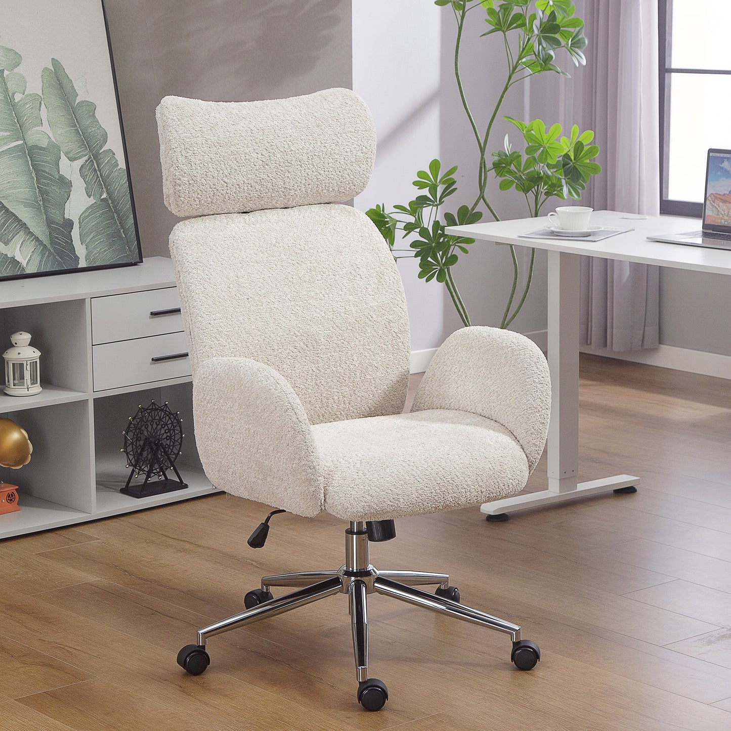 AI62 Decor Pale Grey Office Chair with Adjustable Headrest & Spring Pack