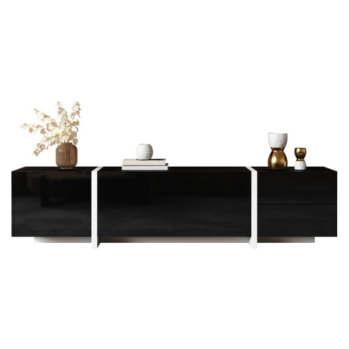 AI62 Decor Sleek Black TV Cabinet with White Contrasting Legs & Storage