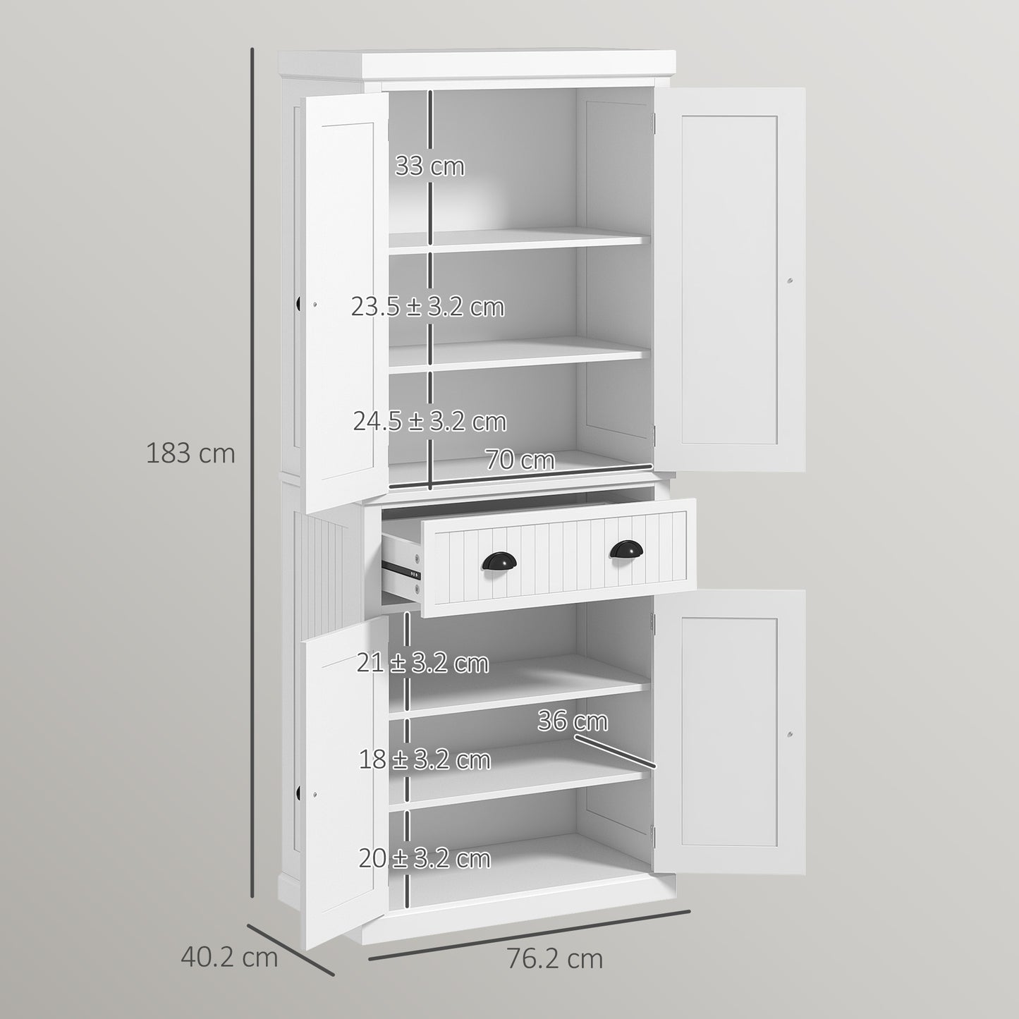 AI62 Decor Kitchen Storage Cabinet With Drawer And Adjustable Shelves - White