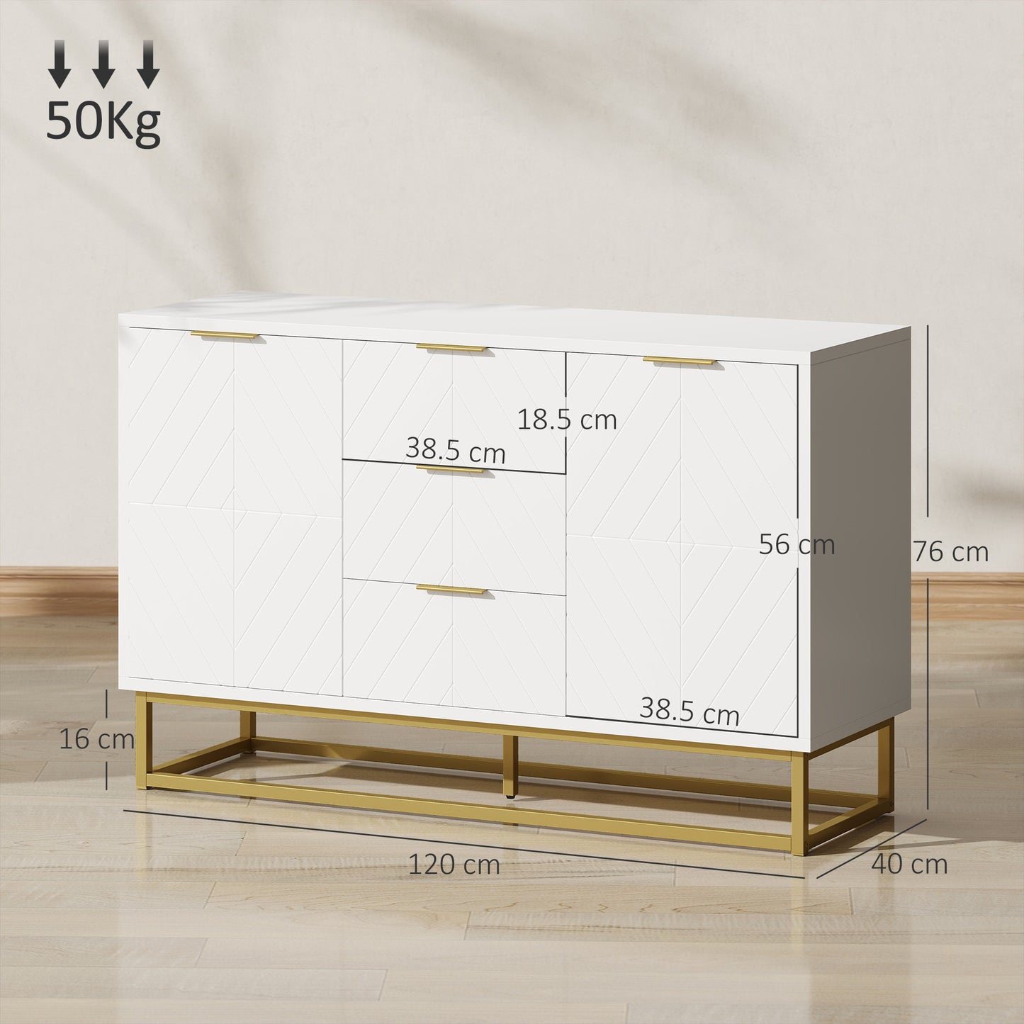 AI62 Decor Sideboard With 3 Drawers And Adjustable Shelves For Living Room - White