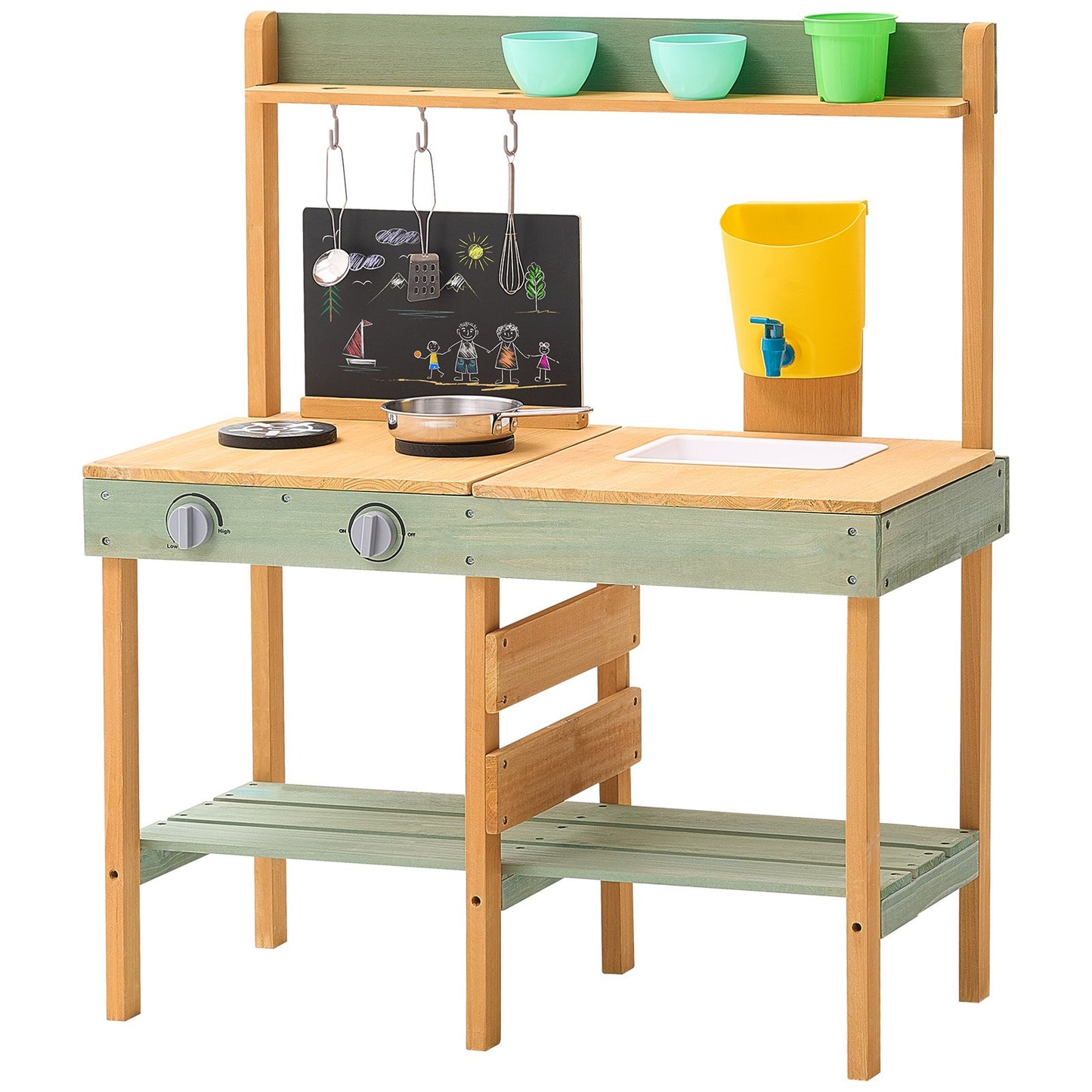 AI62 Decor Wooden Outdoor Toddler Mud Kitchen Playset with Stoves & Pots