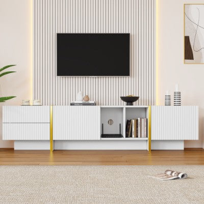 AI62 Decor TV Stand for 85" TV with Storage Cabinets & Open Shelves – White