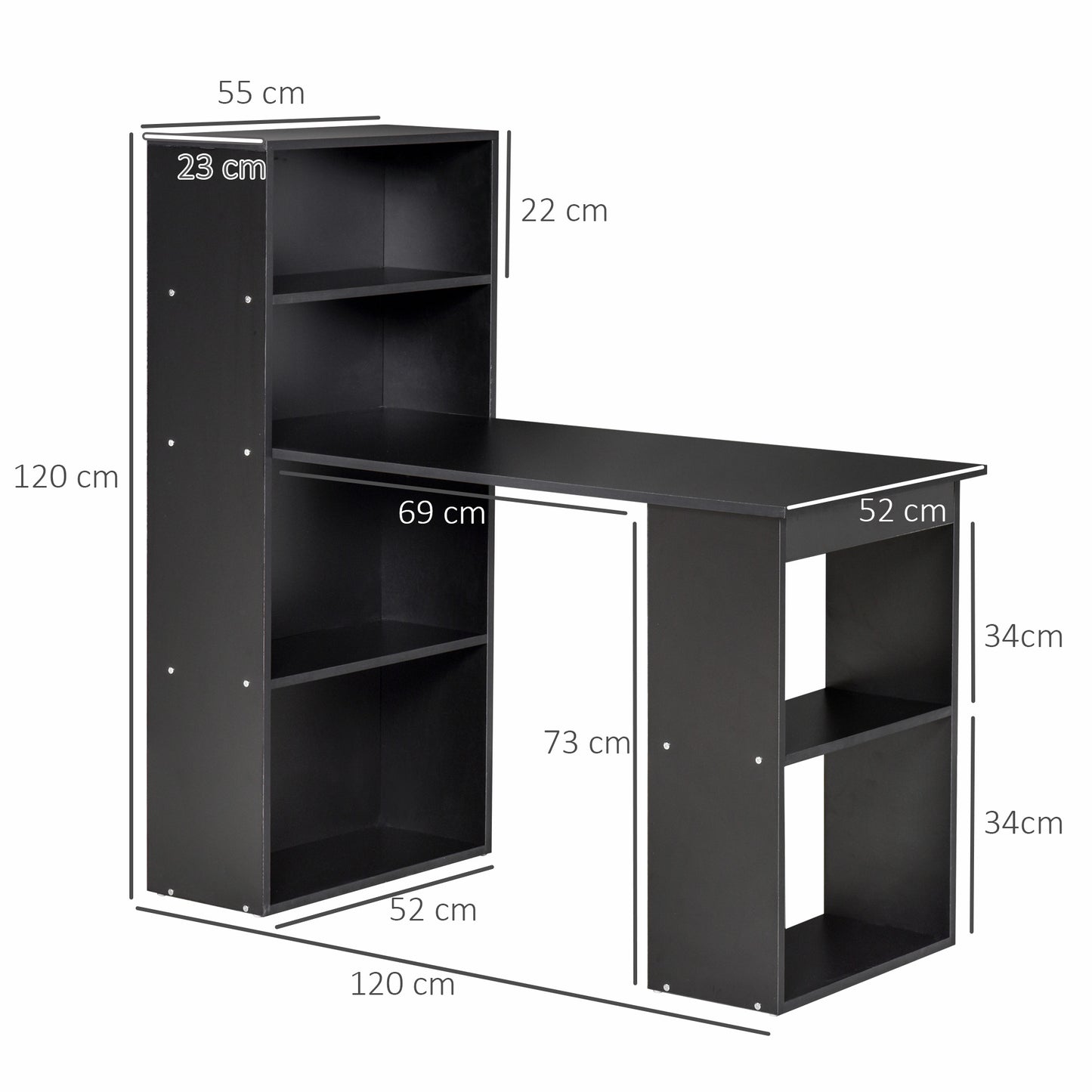 AI62 Decor 120cm Computer Desk with 6-Tier Storage Shelves – Black