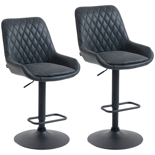 AI62 Decor Set Of Two Faux Leather Retro Bar Stools - Black