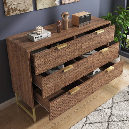 AI62 Decor 6-Drawer Embossed Sideboard Cabinet for Living Room