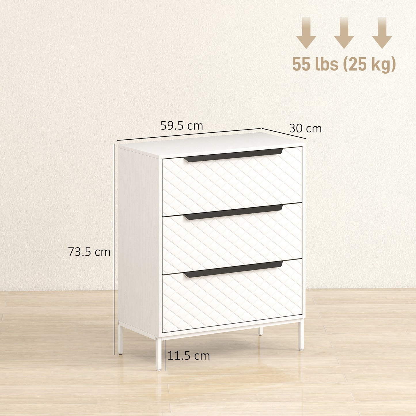 AI62 Decor 3-Drawer Chest with Aluminium Handles – White