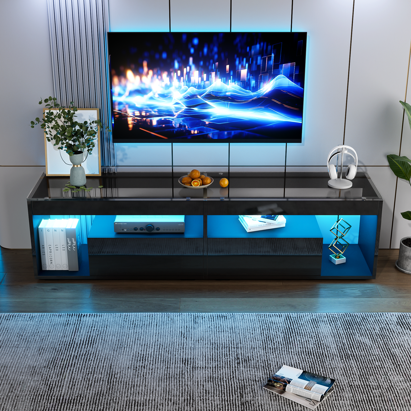 AI62 Decor High Gloss TV Stand with LED & Drawers – 180×40×46cm