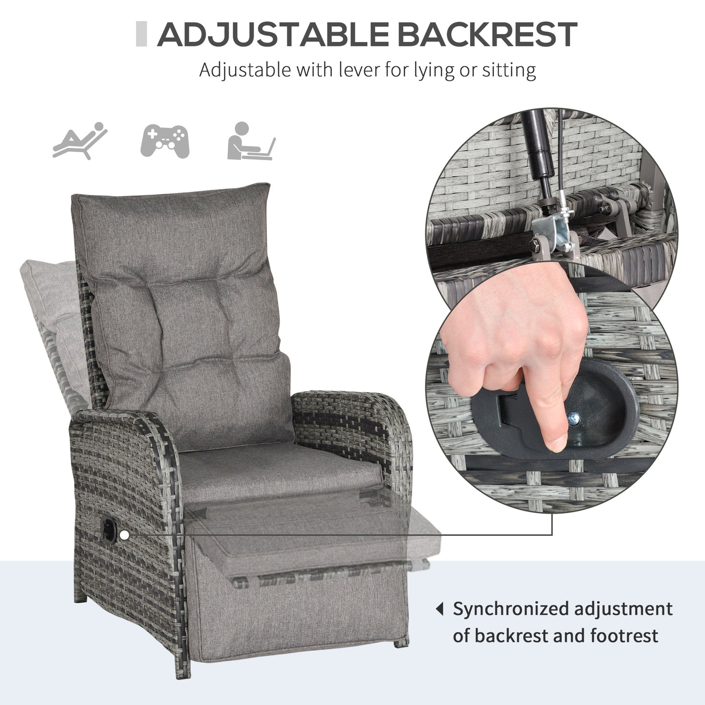 AI62 Decor Grey 2-Seater Wicker Chaise Lounge Sofa