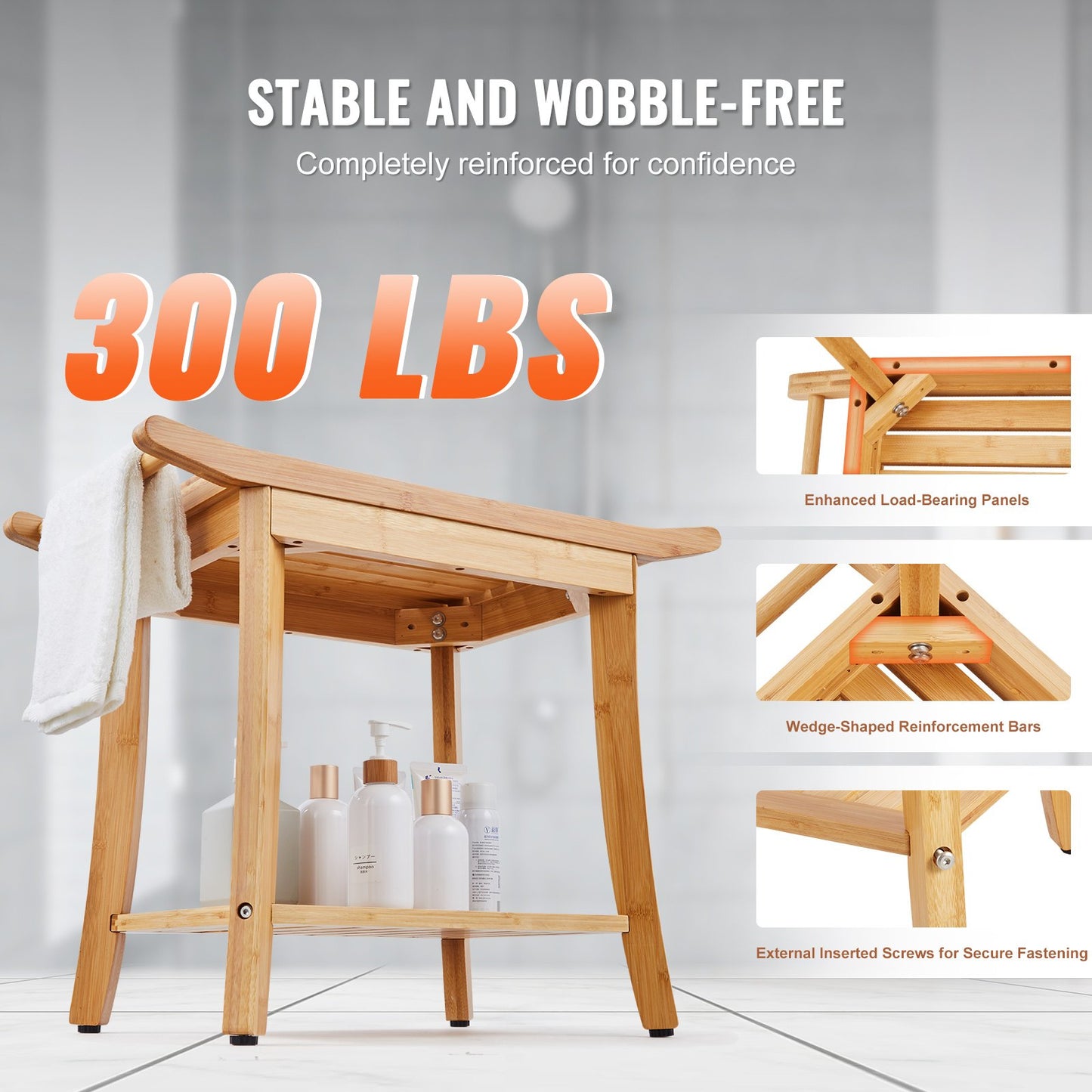AI62 Decor Bamboo Shower Bench with Storage – 24