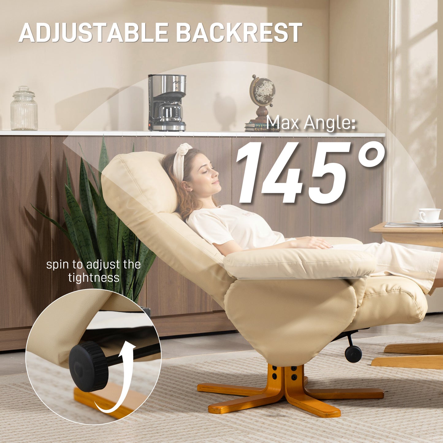 AI62 Decor PU Leather Swivel Recliner Chair with Footstool & Storage