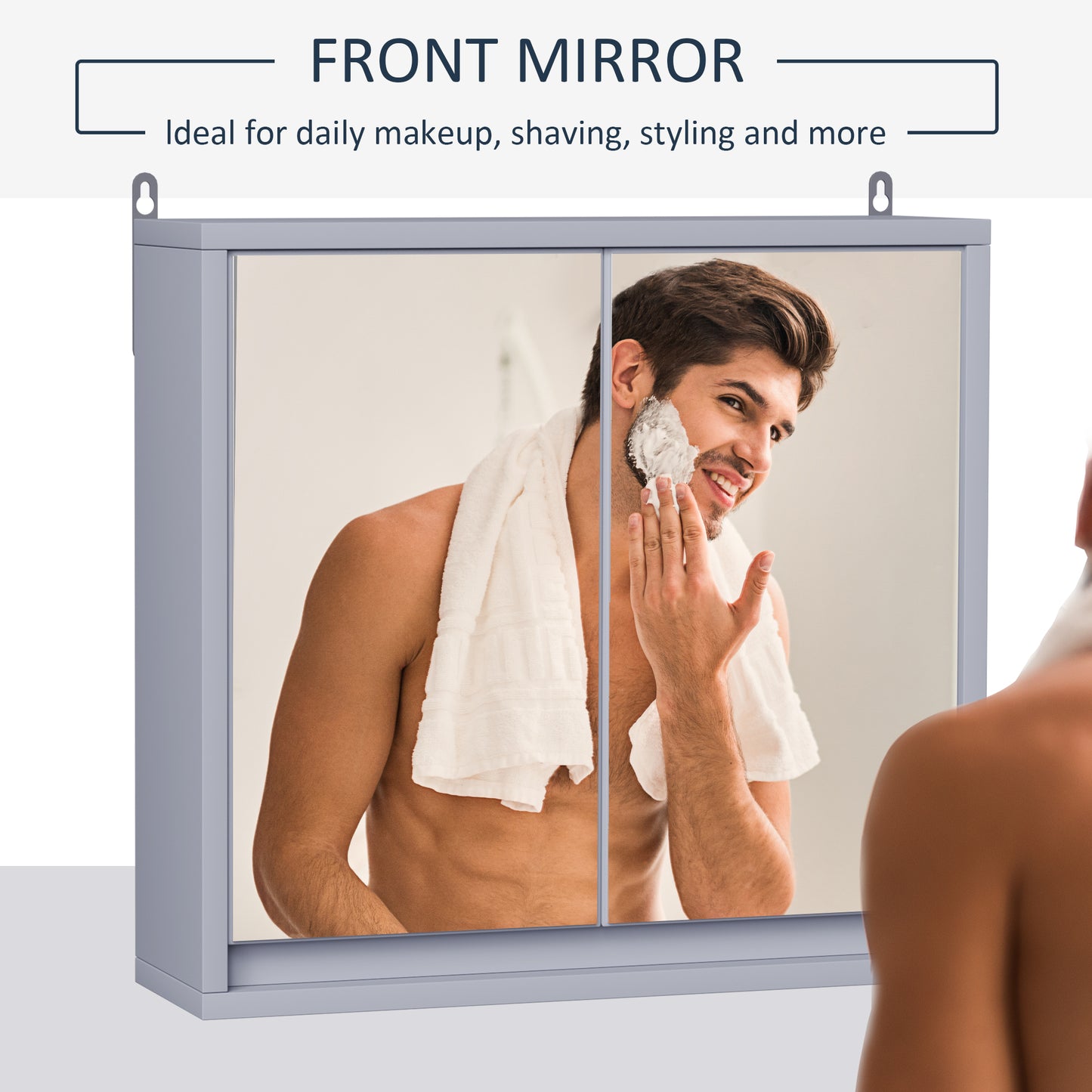 AI62 Decor Double Door Grey Bathroom Mirror Cabinet