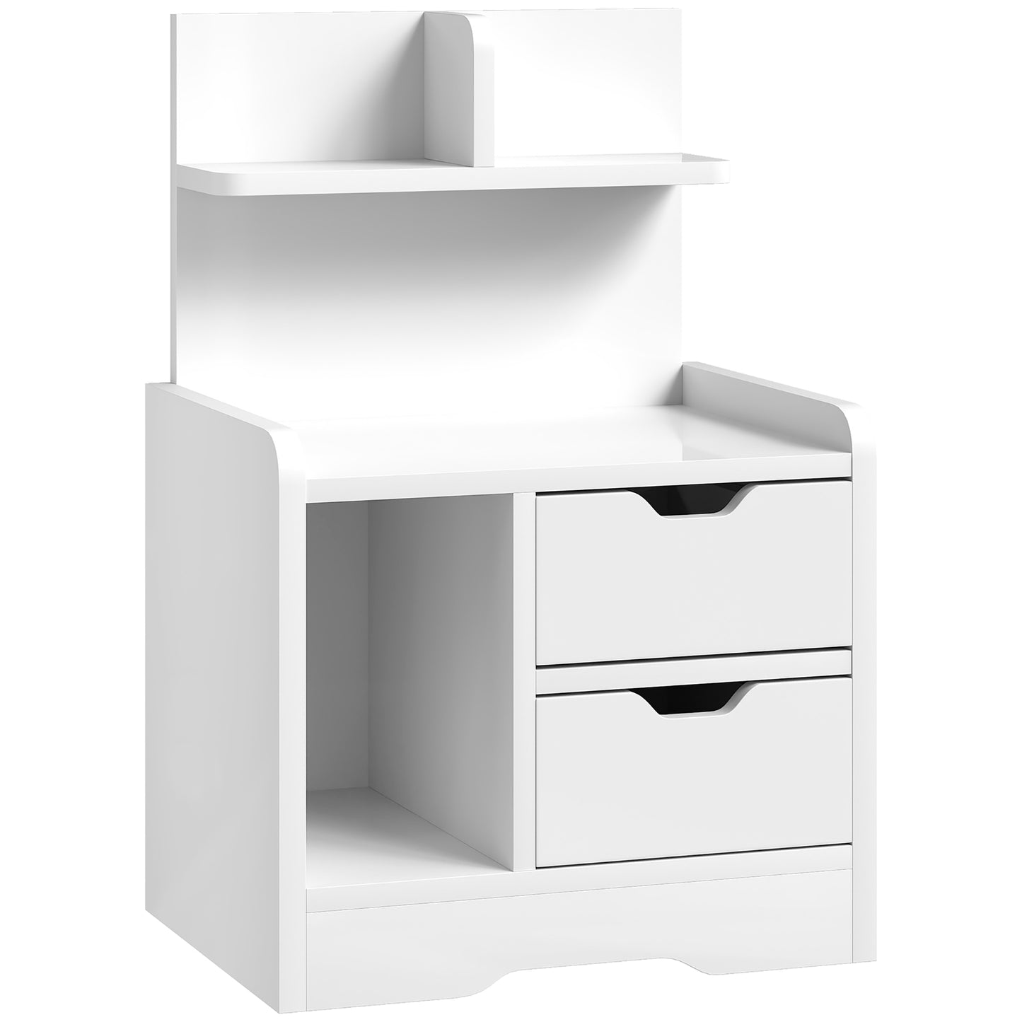 AI62 Decor Bedside Table With 2 Drawers And Open Shelves - High Gloss White