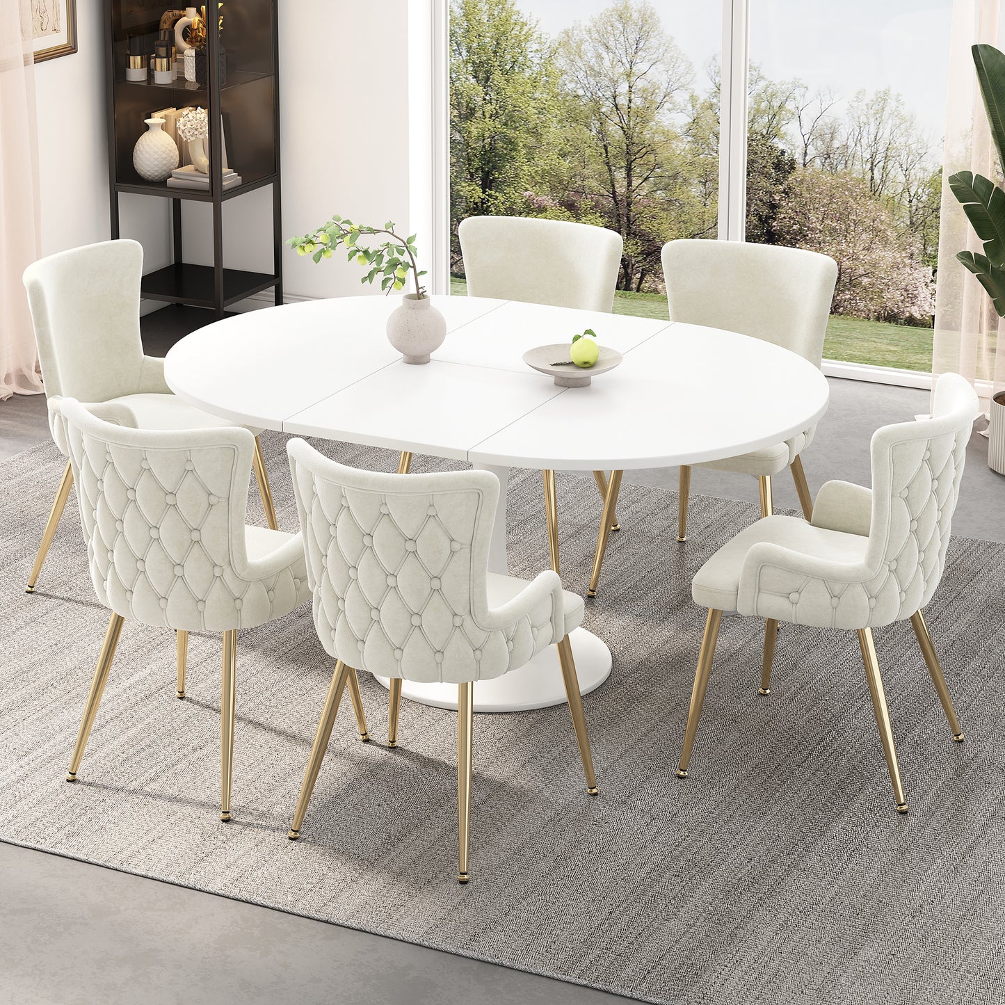 AI62 Decor Luxurious Velvet Dining Chairs Beige with Gold Legs