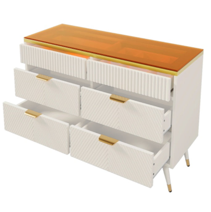 AI62 Decor Sideboard Cabinet with 6 Drawers & Amber Glass