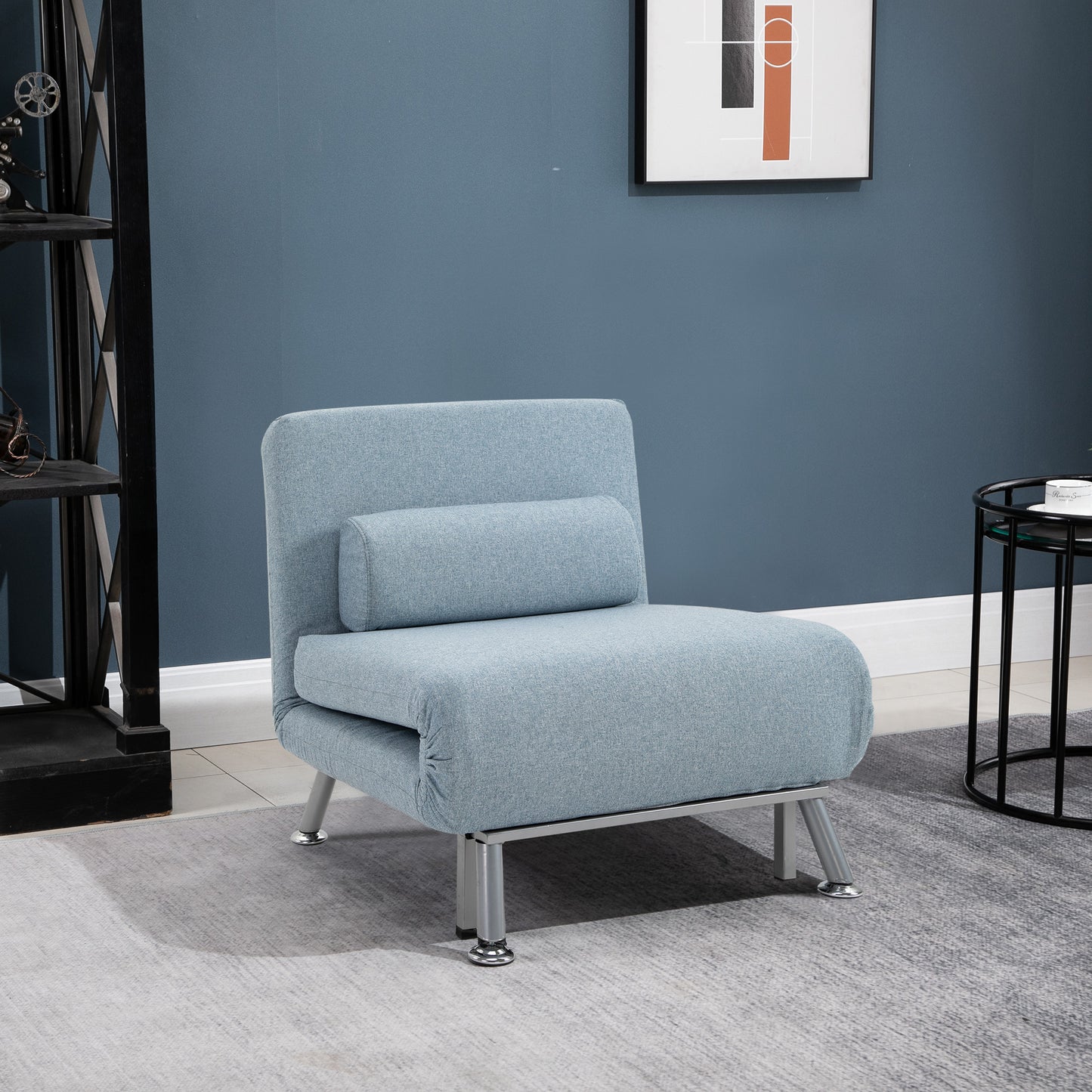 AI62 Decor 3-in-1 Linen Convertible Sleeper Chair, Sky Blue