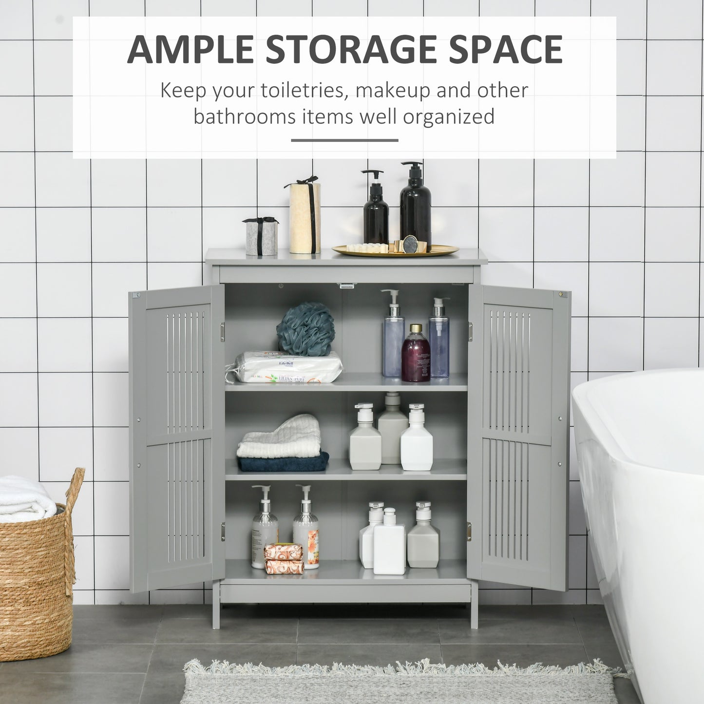 AI62 Decor Kleankin Modern Bathroom Floor Cabinet - Grey
