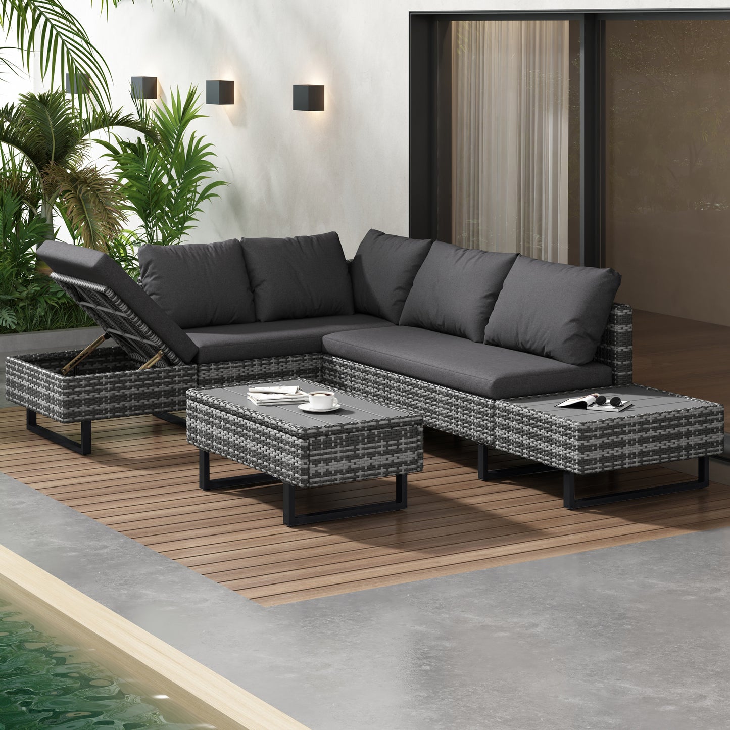 AI62 Decor Poly Rattan Garden Lounge Set for 4–5 People with Corner Sofa