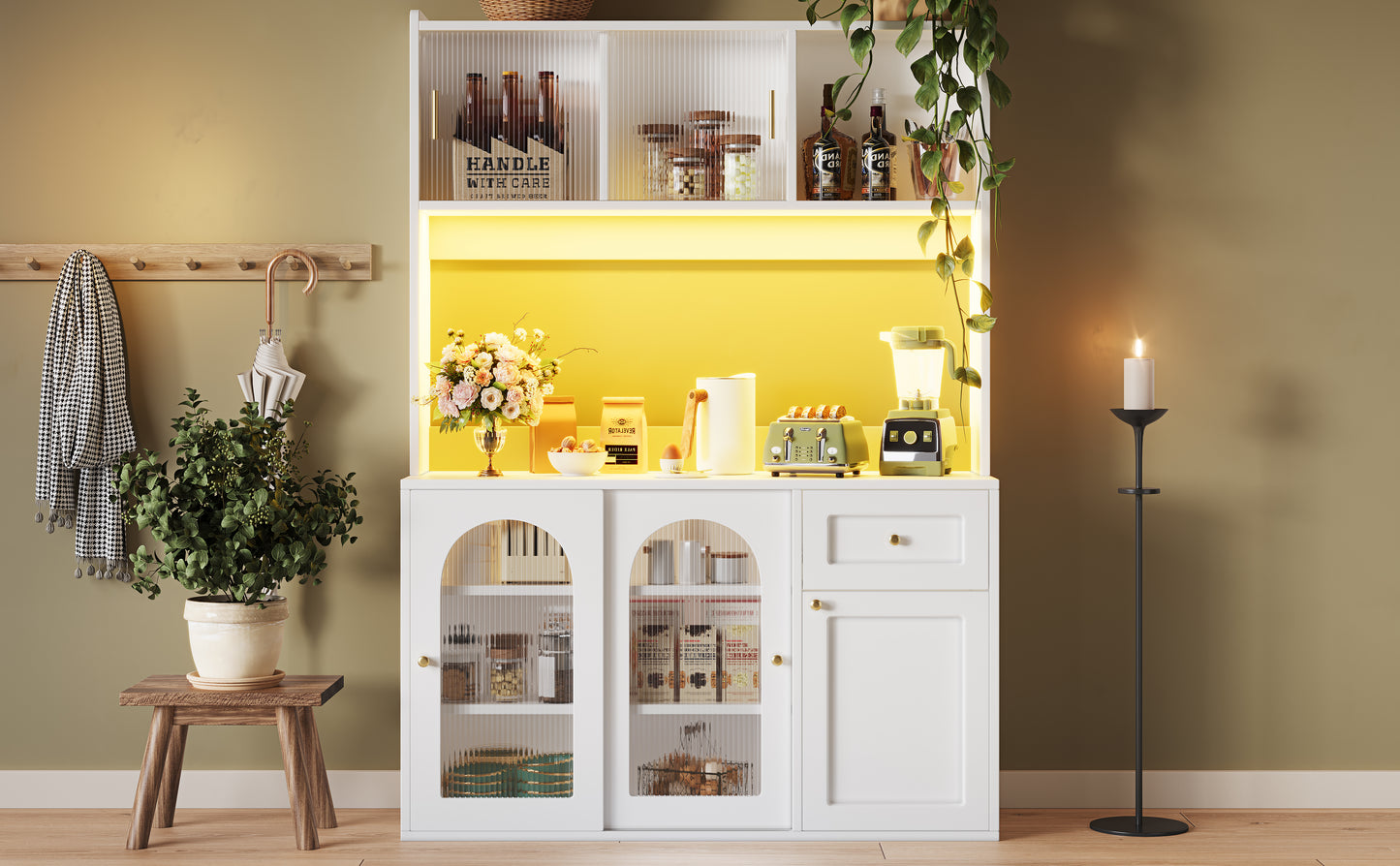 AI62 Decor Modern Tall Display Cabinet with LED Lights