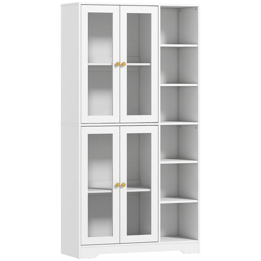 AI62 Decor Multi-Storage Kitchen Cabinet with Glass Doors – White Wood Effect