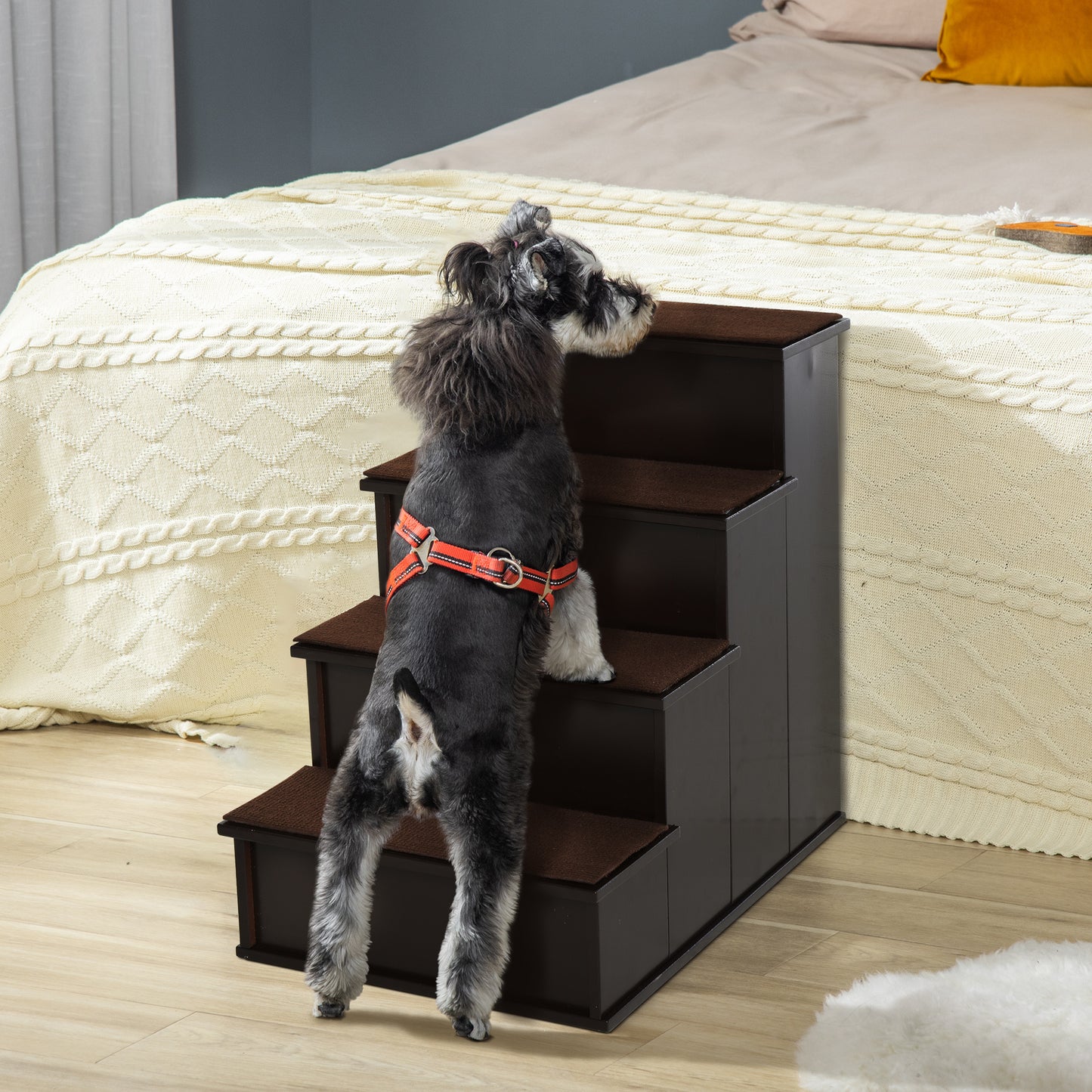 AI62 Decor PawHut 4-Step Wooden Pet Stairs, Dark Brown