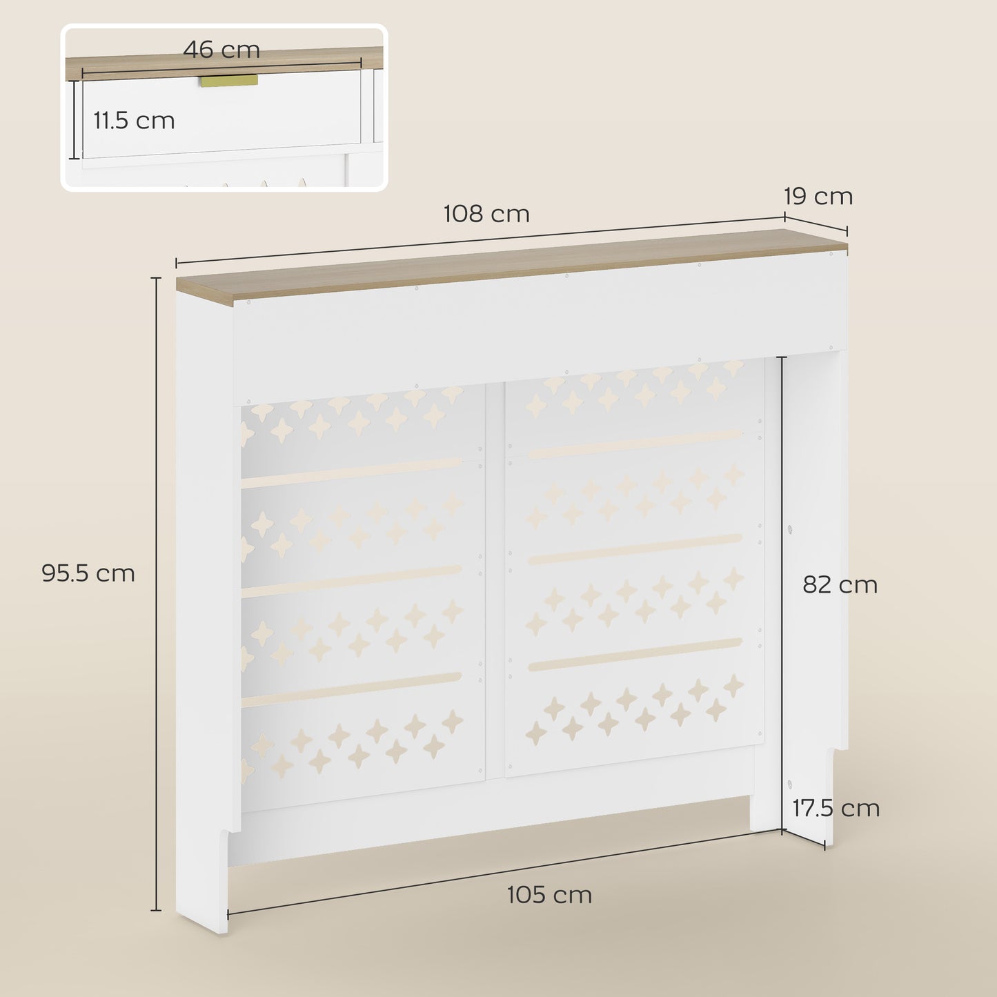 AI62 Decor 108 X 19 Cm Minimal Radiator Cover, With 2 Drawers - White