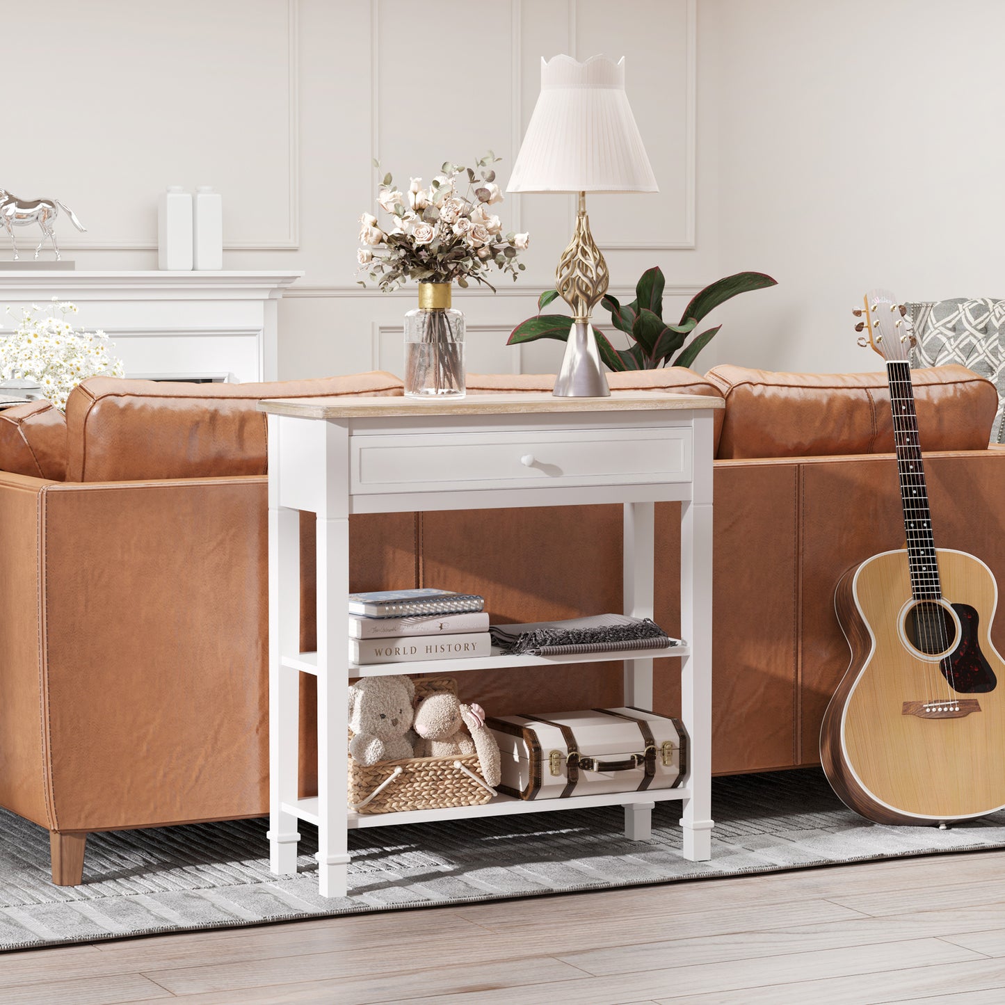 AI62 Decor Console Table with Drawer & Shelves – Retro Home Storage