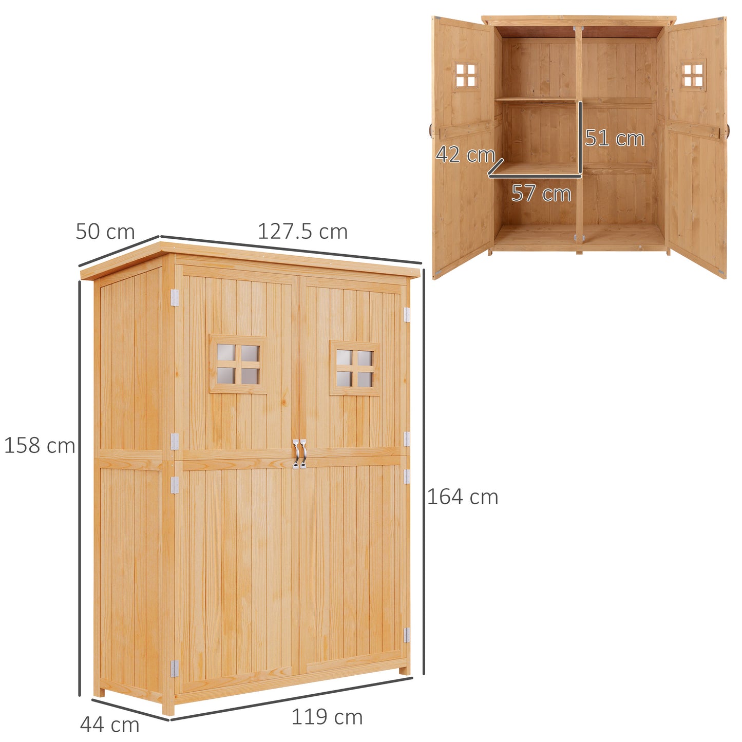 AI62 Decor Wooden Garden Shed with Windows – Outdoor Tool Storage Cabinet