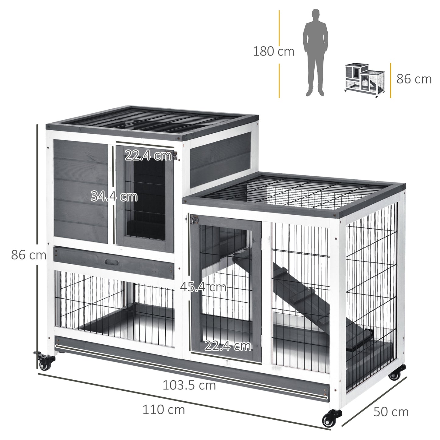 AI62 Decor PawHut Indoor Rabbit Hutch with Wheels