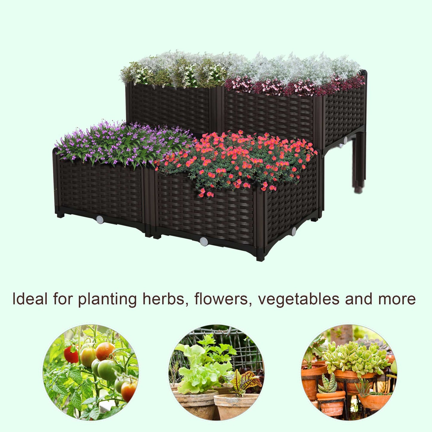 AI62 Decor  4-Piece 26L Garden Raised Bed Planter Box - Brown