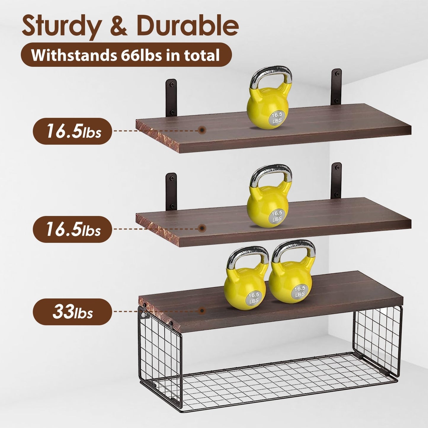 AI62 Decor 2-in-1 Floating Wall Shelves with Storage Basket for Home & Office