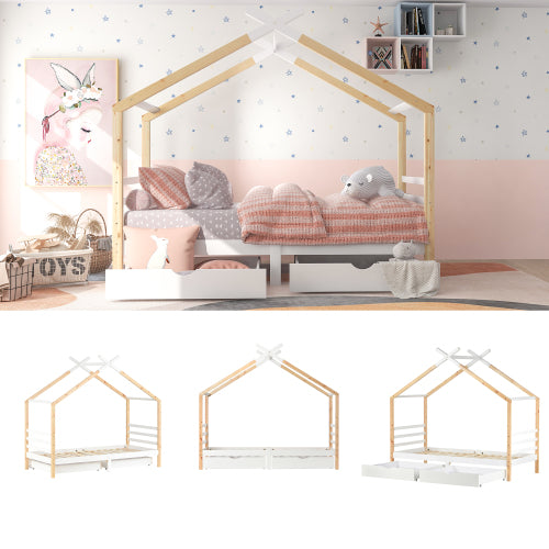 AI62 Decor Kids 3FT Single Wooden Toddler Bed with Storage